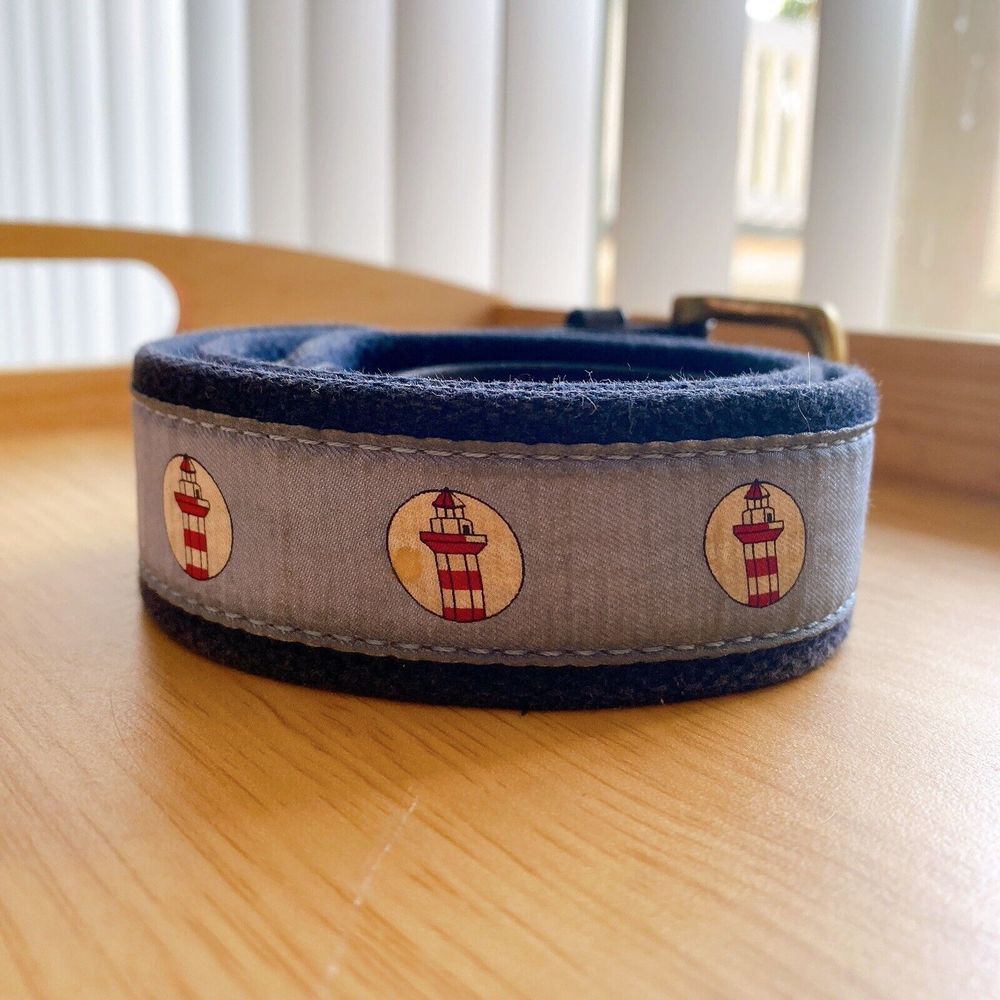Vineyard Vines Lighthouse Canvas Leather Belt Men's Blue Red White Size 32